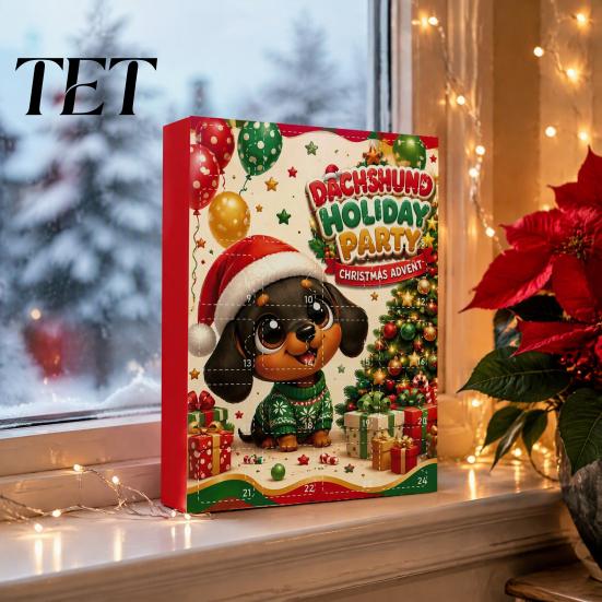 Acrylic Dog Hanging Ornaments 2026 Christmas Advent Calendar Dachshund Ornament Set, Countdown Decor with 24 Mini Figures, 2D Pendant for Tree