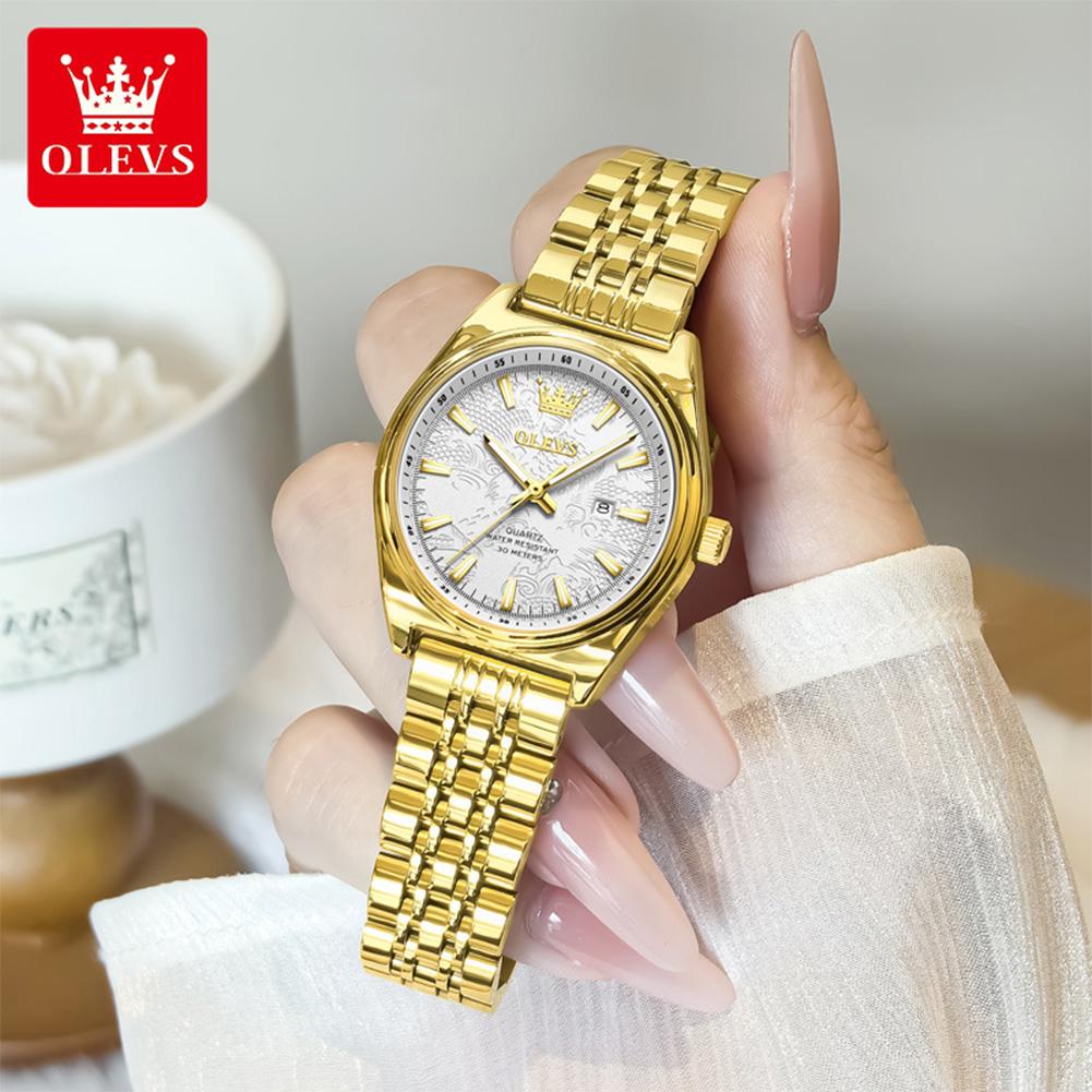 OLEVS Женские кварцевые часы Роскошные Золотые Повседневные Ремешок из нержавеющей стали Водонепроницаемые Светящиеся Элегантные Женские Деловые часы