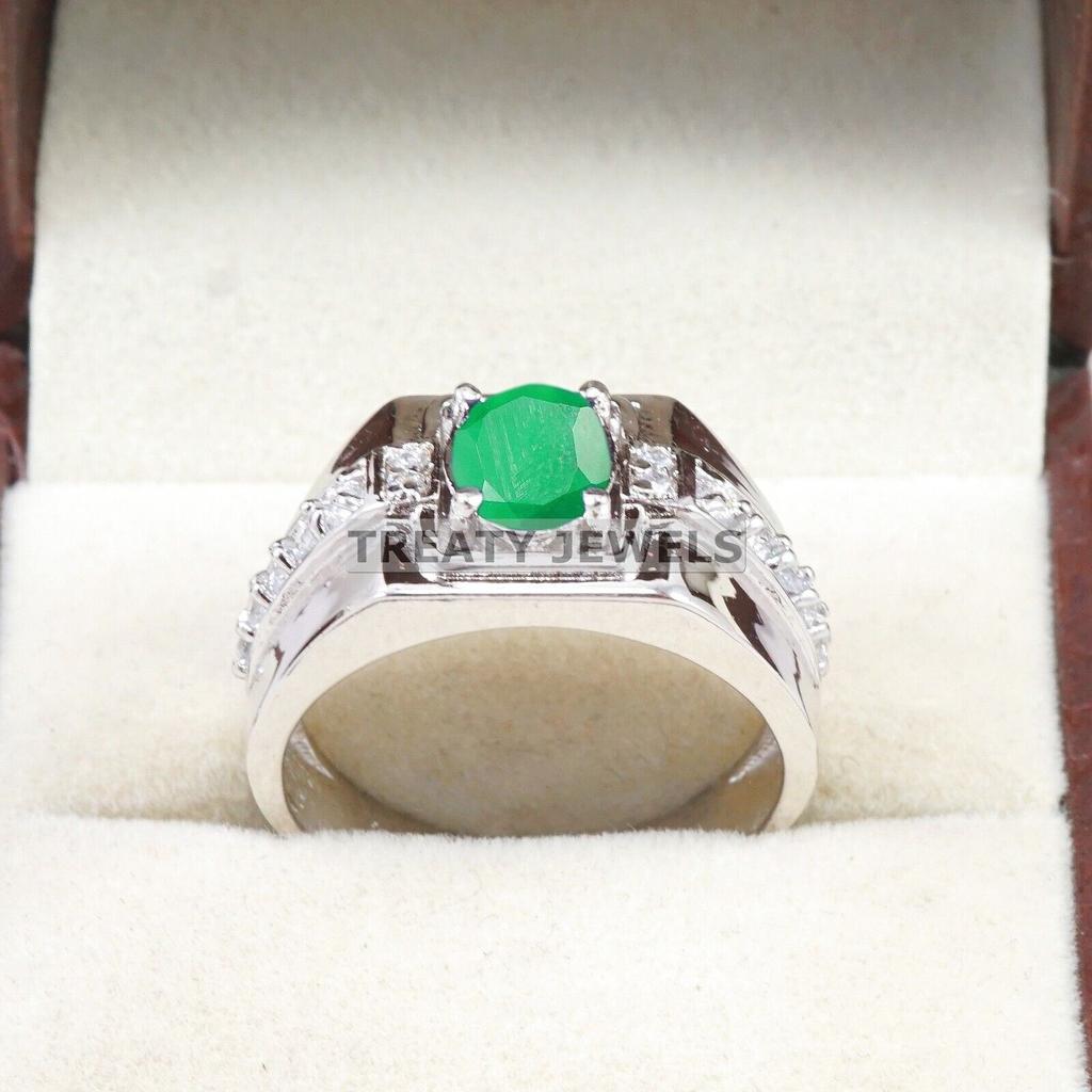 Emerald Oval Cut Gemstone With 925 Sterling Silver Ring For Men's #B31 JL375671284119