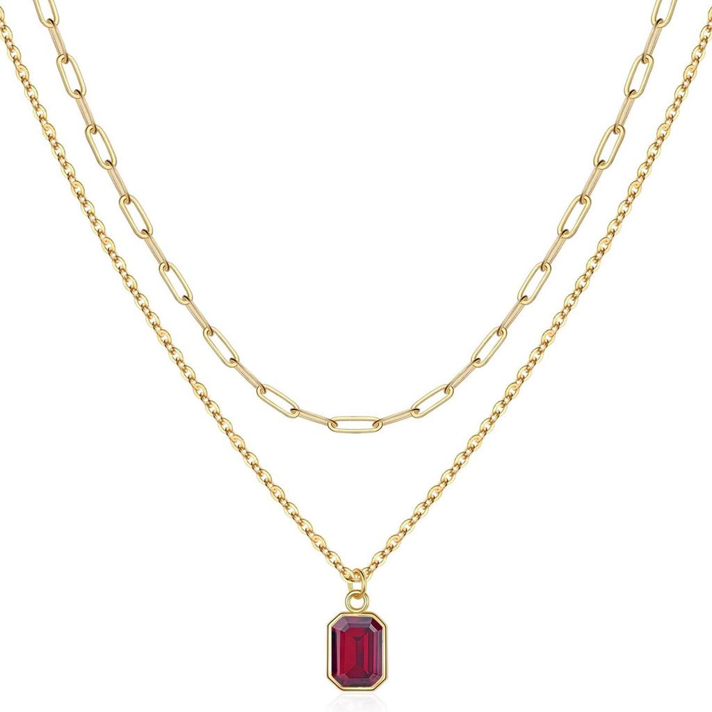 Elegant Double Layer Necklace Featuring December Birthstone And 18k Gold Plating Rectangular Design Neckchain For Women