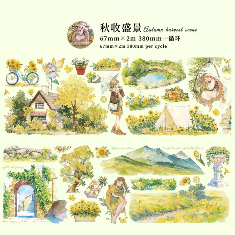 ПЭТ Лента Прекрасное Время Серии Садовый Пейзаж Рисунок Персонажа Ручной Аккаунт Пейзажная Лента DIY Поздравительная Открытка Украшение Чашки