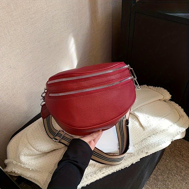 Высокий внешний вид, простая мода, двойная молния, поясная сумка, ежедневные поездки на работу, с широким плечевым ремнем, кожаная сумка через плечо