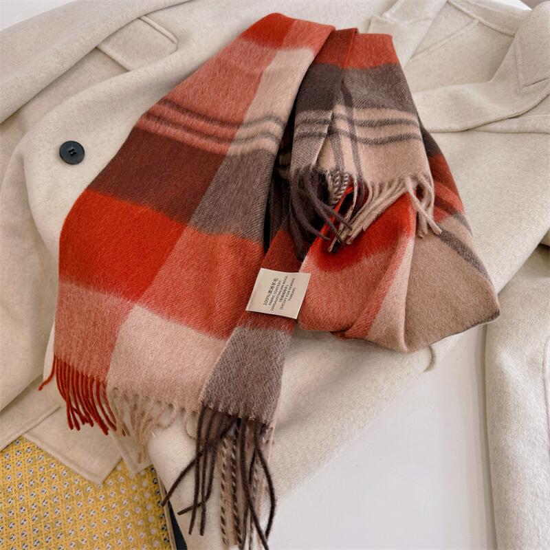 2024 Luxury Korean-Style Women's Wool Plaid Scarf - Warm, All-Season Shawl