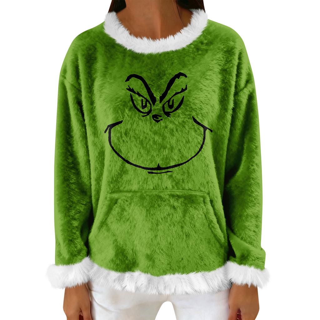 Women's Casual Fleece Sweatshirt Long-Sleeve Round Neck Casual Comfortable Loose-Fit Lightweight Women's Flannel Sweatshirt