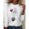 Round Neck 3D Printed Love Cat Footprint Pattern Top Fashionable Casual Long Sleeved Women's T-shirts