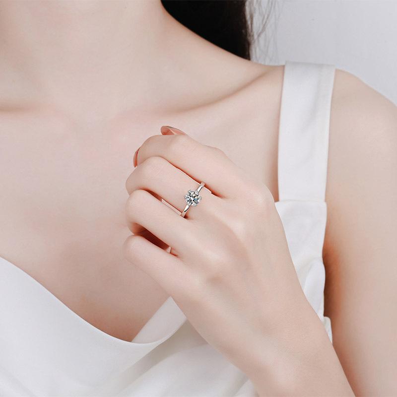 Женское кольцо из стерлингового серебра S925, кольцо с шестью когтями в форме сердца из муассанита, кольцо с позолотой pt950