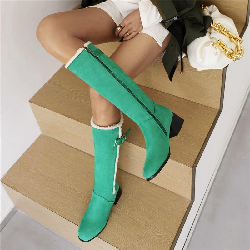 Women's High Heel Boots Autumn and Winter New European and American Style Thick Heel Suede Large Size Women's Boots
