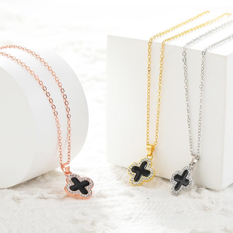 Двустороннее ожерелье с четырьмя листочками клевера из розового золота, подвеска из красного золота, сотня подходящих цепочек на ключицу, легкая роскошная подарочная бижутерия