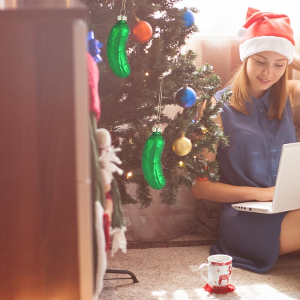 4 шт. Рождественский огурец подвеска с шнурком милый стеклянный огурец подвесные украшения рождественская елка