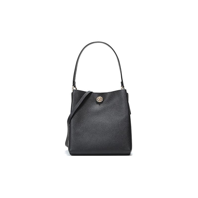 COACH Charlie 26 Solid Color Magnetic Closure Leather Bucket Bag Shoulder Crossbody Handbag Women's Black