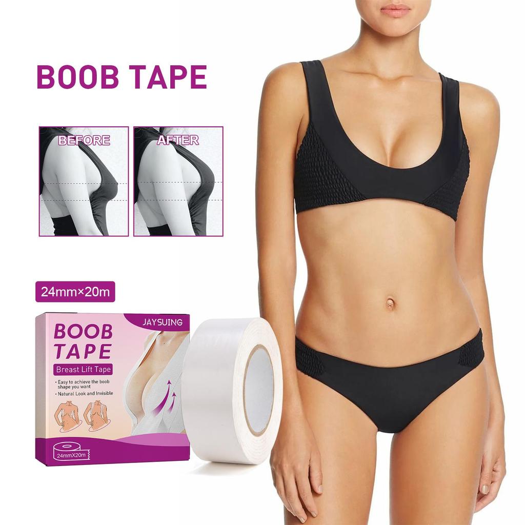 Jaysuing Невидимый тейп для подтяжки груди, 24 мм x 20 м - Тейп для лифтинга груди для Push Up и Подъема, Невидимый, Дышащий, Противоскользящий Body Tape для Всей Одежды