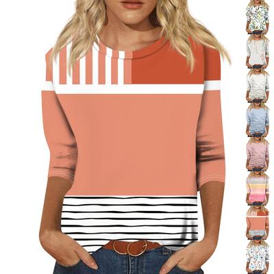 Женская мода свободный повседневный топ с семью рукавами и круглым вырезом