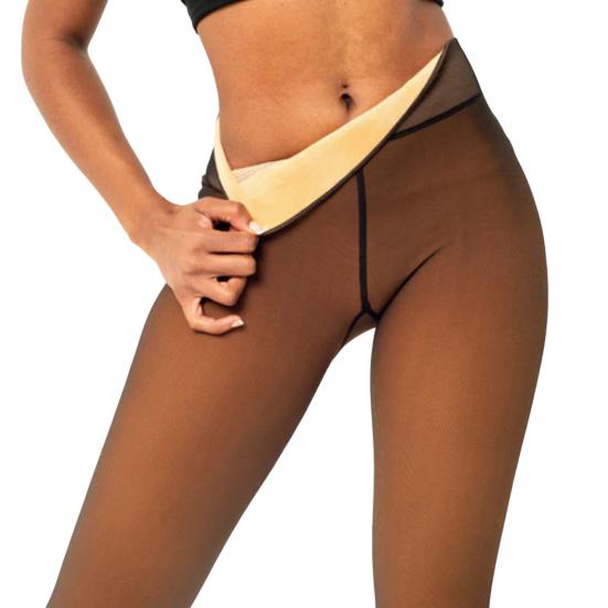 Женские колготки с флисовой подкладкой Зимние с высокой талией Большого размера Леггинсы Прозрачные Теплые Колготки Имитация Полупрозрачных Термальные Плотные Колготки для Платьев Свиданий Вечеринок