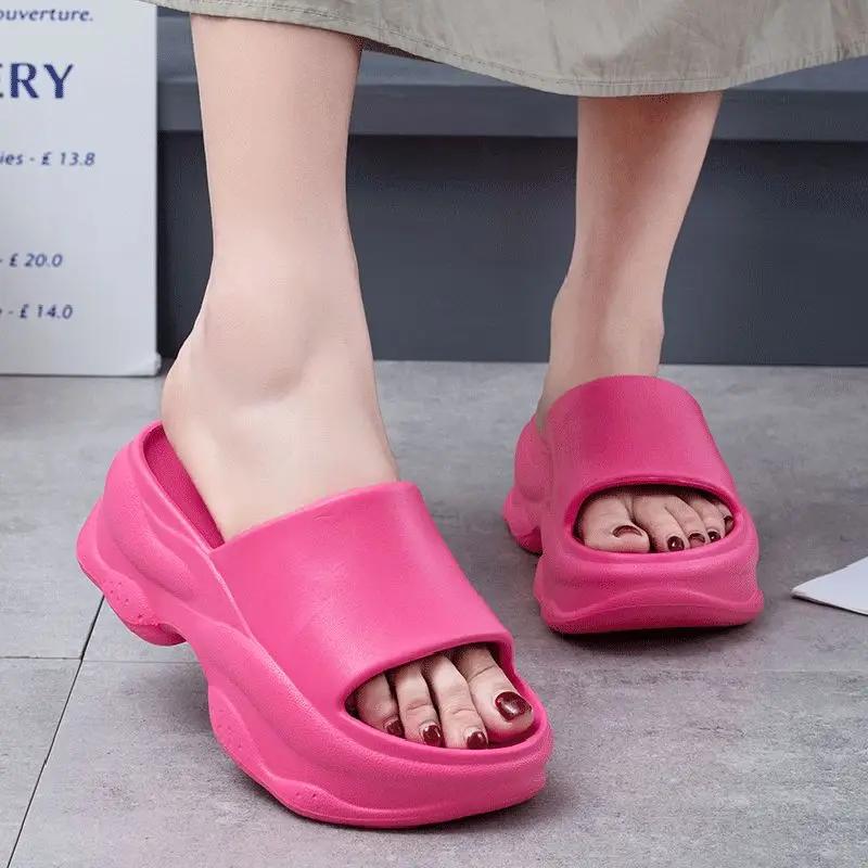 Fashion Candy Color Chunky Platform Slippers Women Summer Thick Bottom Non-Slip Beach Slides Woman Comfort Soft Sole Flip Flops Female