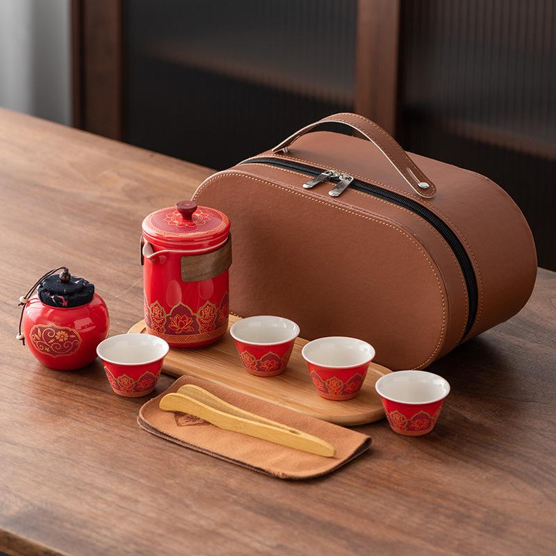 Японский походный дорожный набор для чая кунг-фу, заварочный чайник, керамическая чашка куайкэ, чайный поднос, портативный, бизнес-подарок