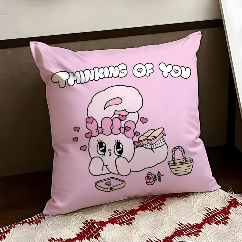 Cute EEsther Bunny Pink Cushion Cover Reversible Soft Durable Pillow Cover Home Car MultiScene Use for Daily Comfort