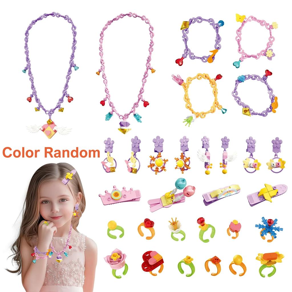 DIY Handmade Beaded Children's Crafts Girls Necklaces Bracelets Hair Clips Kids Pretend Play Makeup Toys Child Manual Activity
