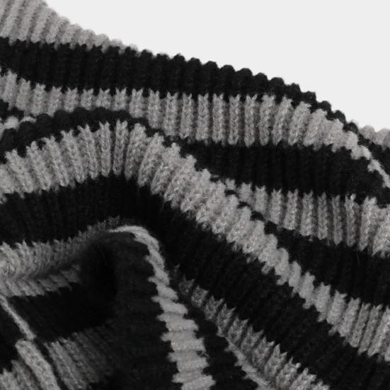 Зимняя вязаная шапка с дизайном кошачьих ушек, декором в виде плюшевого помпона и полосатым принтом, ветрозащитная, теплая, женская шапка, головной убор для холодной погоды