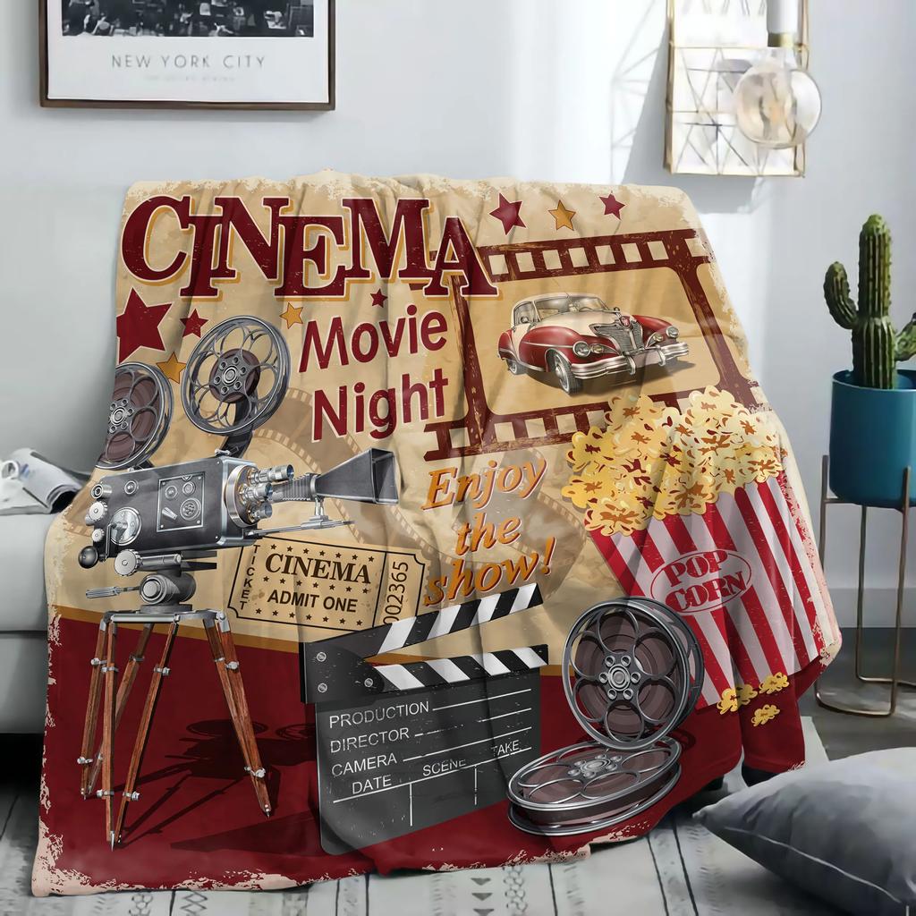 Movie Theater Elements Flannel printed blanket suitable for all seasons suitable for living room office sofa and travel