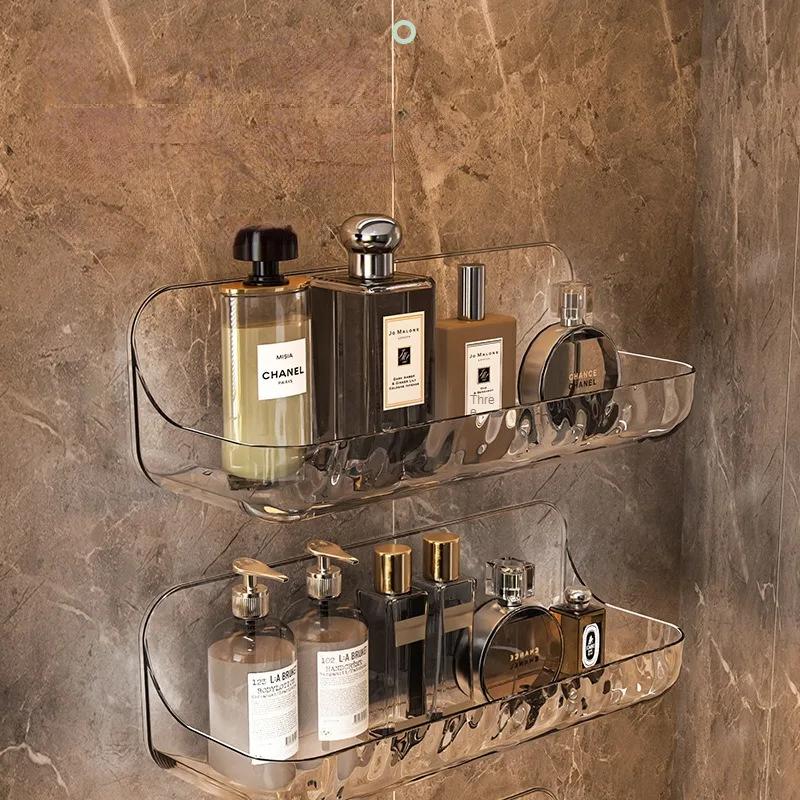 Vogue Kitchen Storage Wall Mounted Shelf Organizer No Drill Shampoo Holder High Quality Storage Rack Great Load Bearing Acrylic Toilet Tool