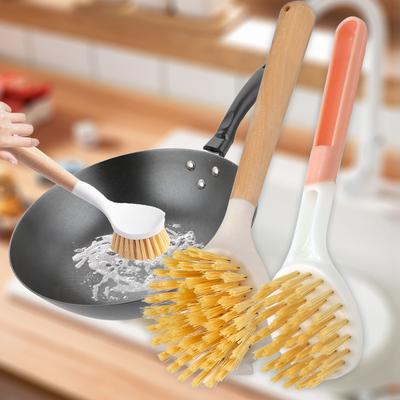 Щетка для мытья посуды бытовая кухонная с длинной ручкой для мытья кастрюль не царапает кастрюлю и не оставляет масляных пятен артефакт для мытья кастрюль щетка с деревянной ручкой
