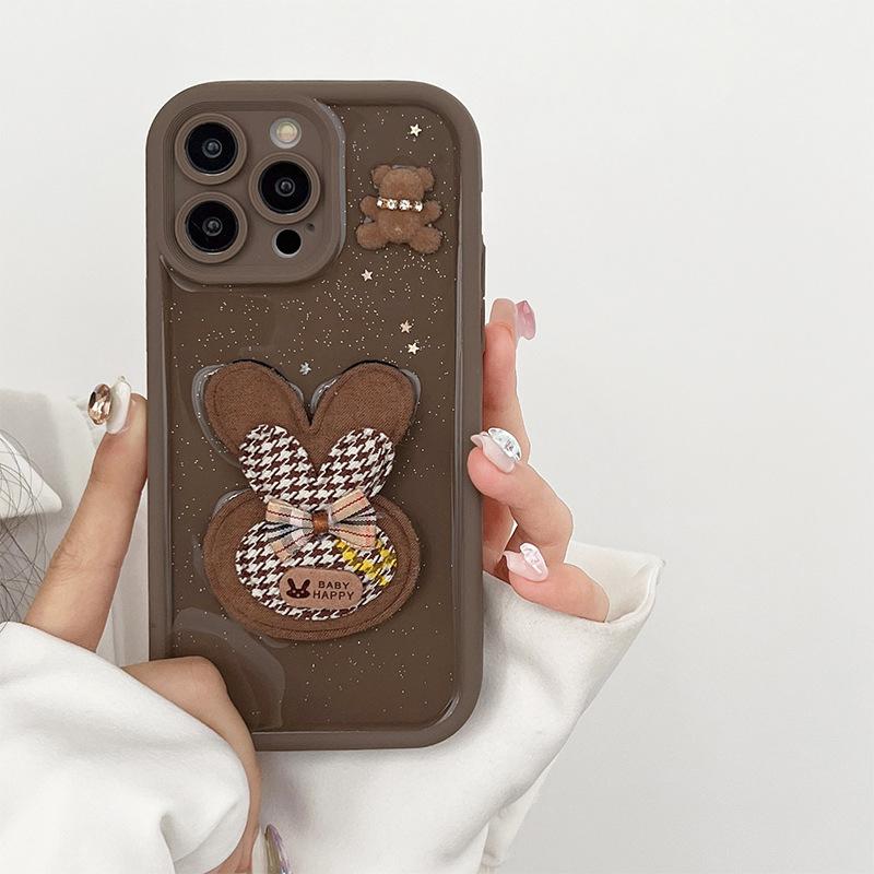 Чехол для мобильного телефона Wind Flash Powder Brown Rabbit для iPhone 16 Pro Max Медведь Яблоко 15 Всесторонний X Противоударный
