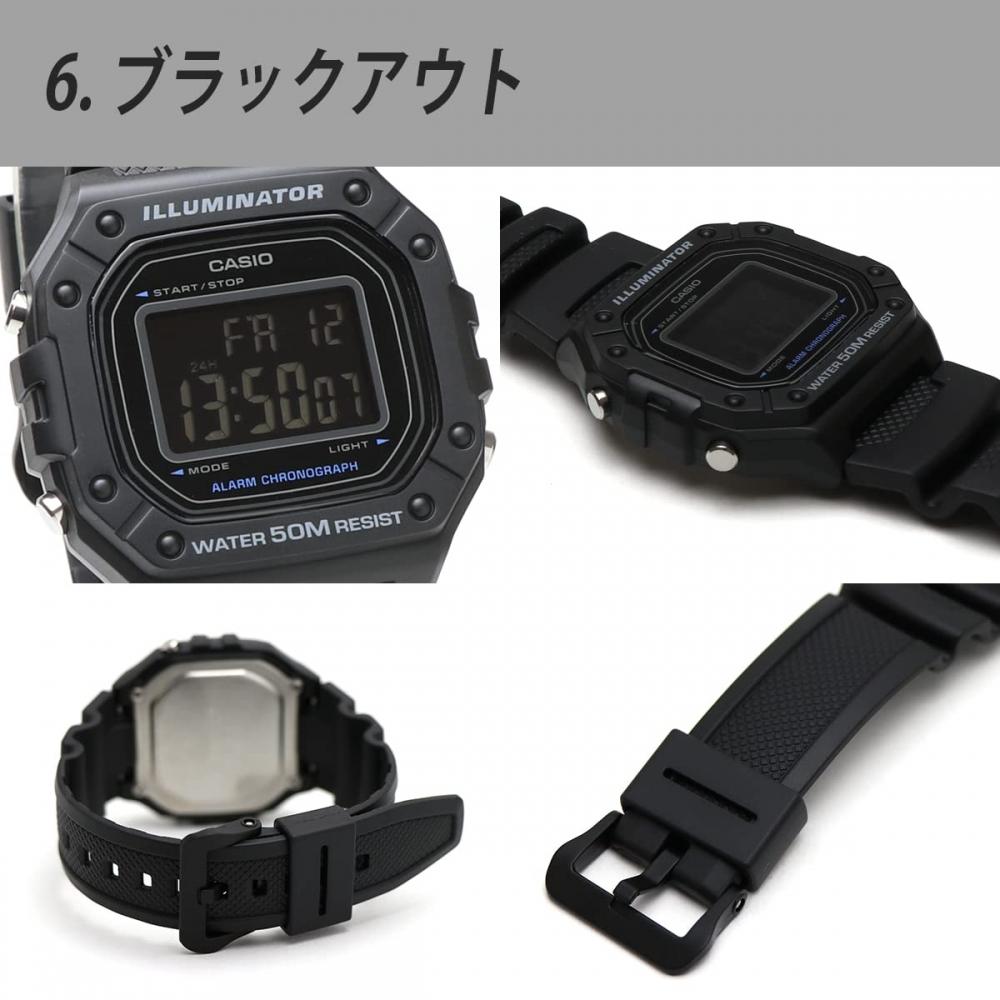 Casio Casio Square Digital W-218H-1B полностью черные часы для мужчин, женщин, детей, школьников, студентов старших классов, тонкие, легкие, водонепроницаемые
