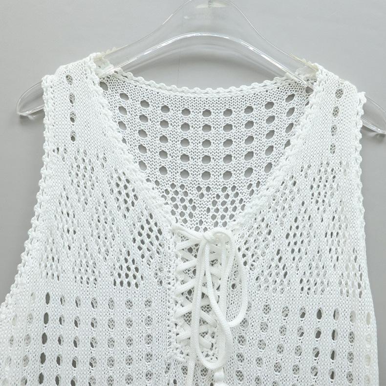 Летний жилет, вязаное сексуальное платье с v-образным вырезом, темпераментное свободное пляжное платье без рукавов