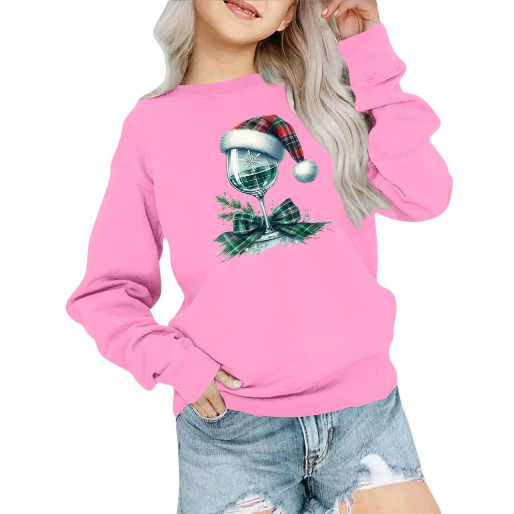 Kids' Fashion Loose-Fit Casual Long-Sleeve Christmas Print Oversized Crewneck Sweatshirt