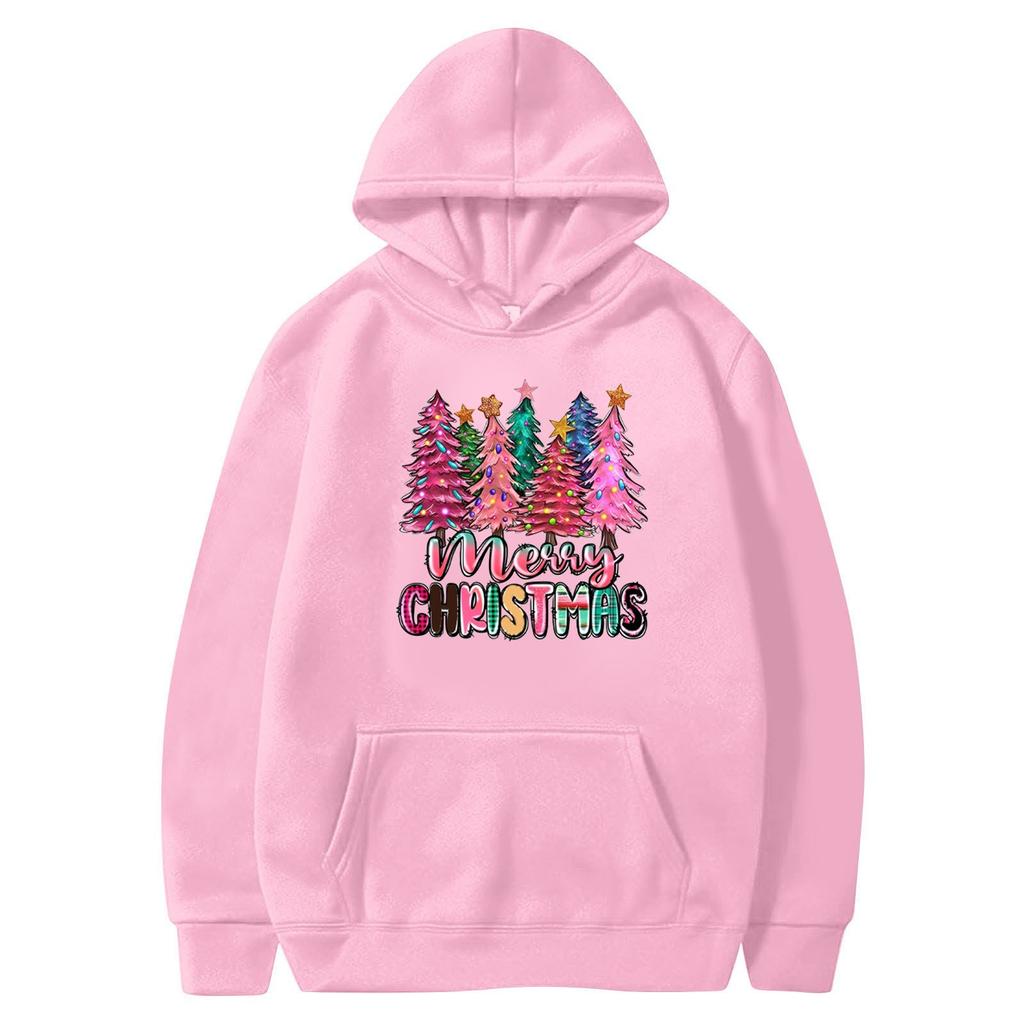 Женские толстовки с круглым вырезом, длинным рукавом, рождественским принтом, однотонная толстовка с капюшоном