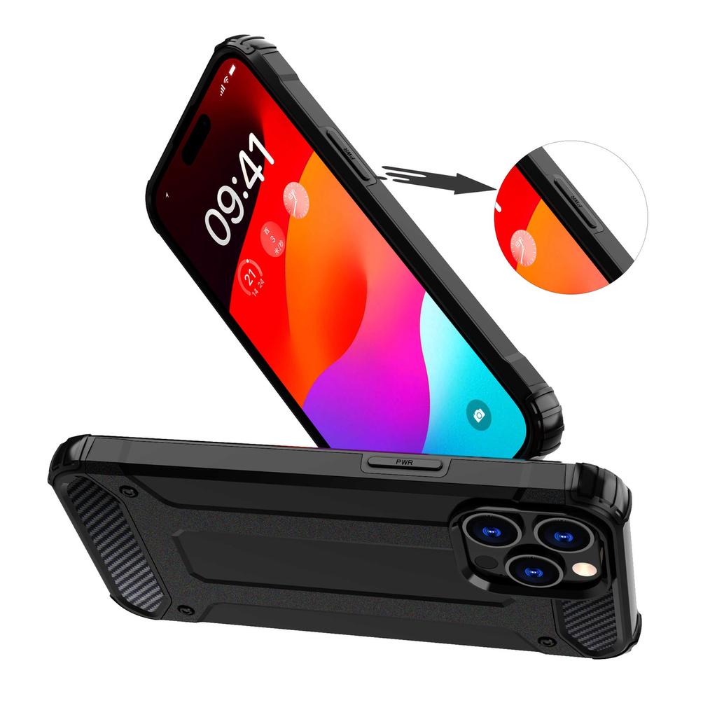Rugged Black Hybrid Armor Case for iPhone 15 Pro Max - Durable Protection