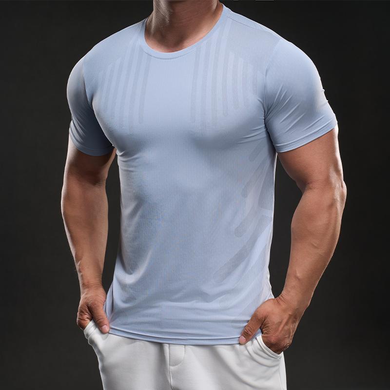 58883 Summer 2025 American Casual Short-sleeved Fashion Sports Slim Elastic Fitness Outdoor Round Neck T-shirt Men