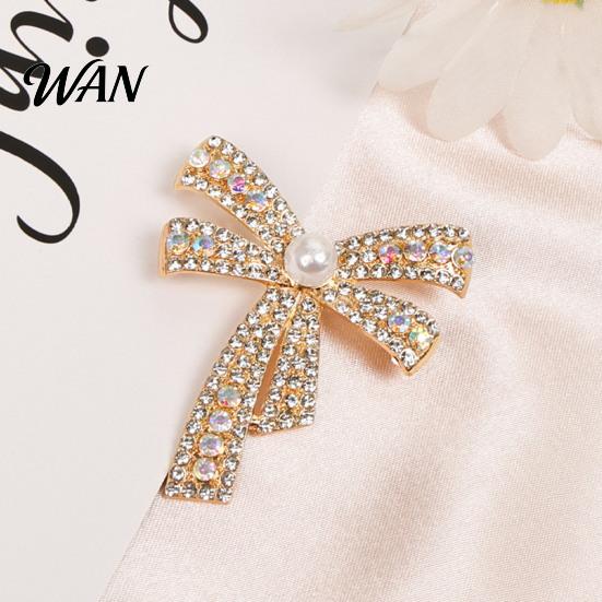 Oxidation-proof Pin Bowknot Design Brooch for Women, Faux Pearl Rhinestones Inlaid Lapel Jewelry Pin, Versatile Accessory Sweaters Collars Hats