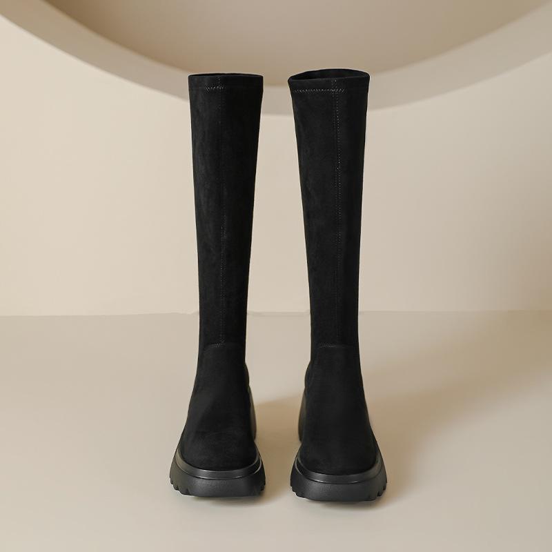 Thick-soled Boots for Women In Autumn and Winter High Boots 7cm High Heel Waterproof Platform To Increase Elasticity Knee-length Sponge