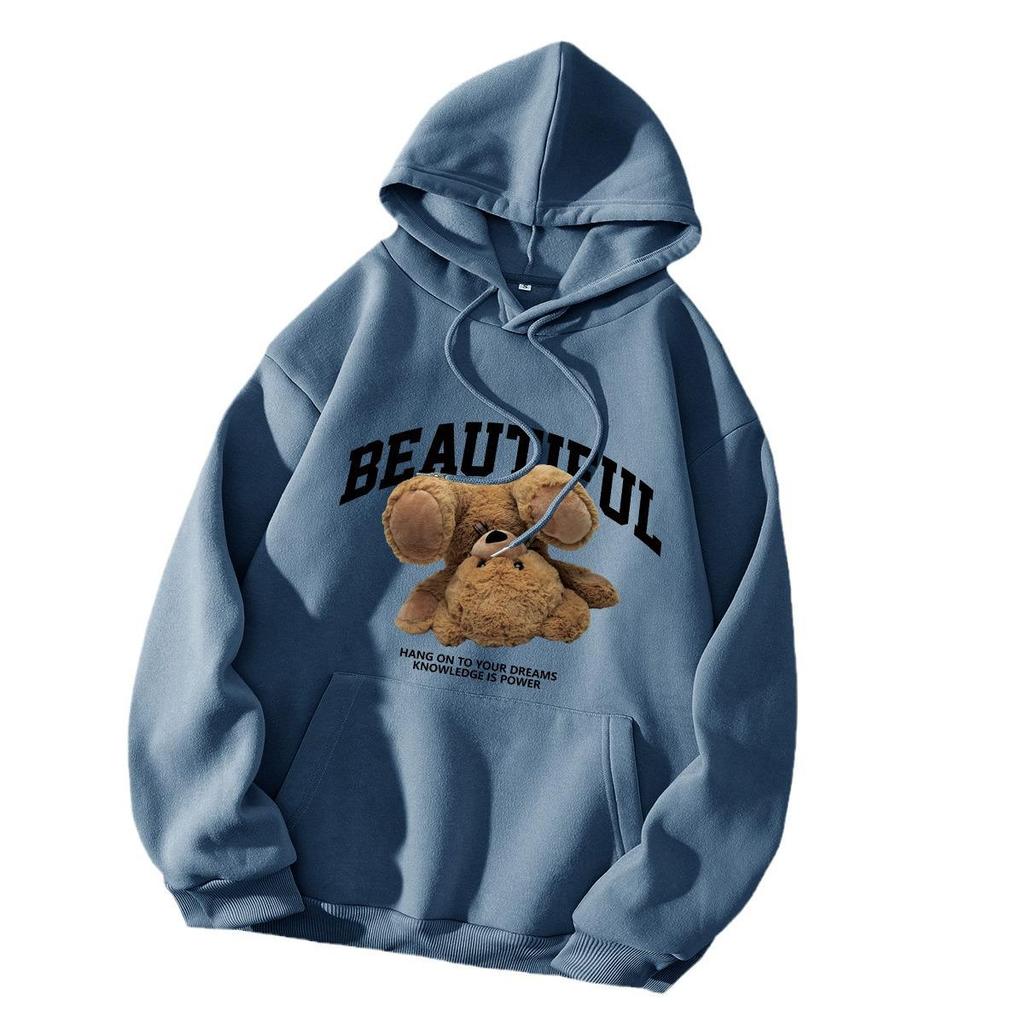 Women's Fleece-Lined Hoodie - Thick, Printed, Loose Pullover for Spring and Autumn