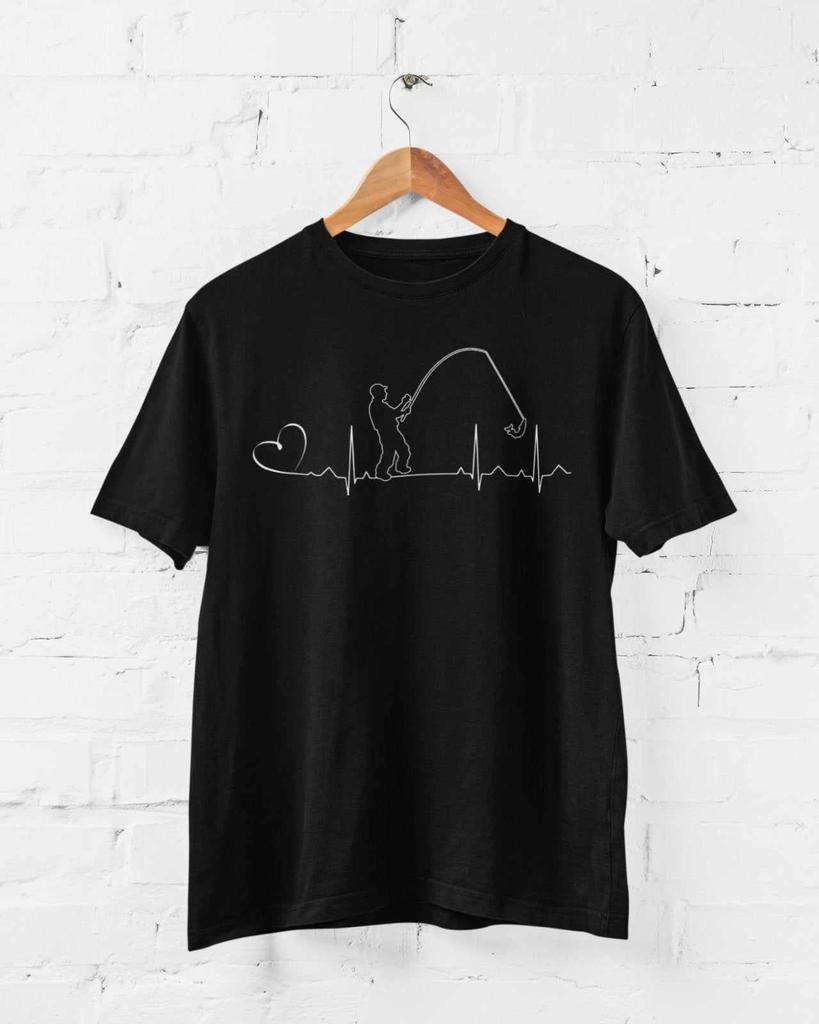 Funny Fishing Heartbeat ECG T Shirt Love Fish Fisherman Angler Gift Idea Subtle