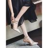 Celebrity style sexy fashion stiletto high heels spring 2025 rivet pointed sandals women's one-word buckle strap single shoes