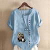Women's Fashion Owl Prined Short Sleeve T-shirt Loose Cotton Shirt Casual Loose Summer Blouse Plus Size Tops