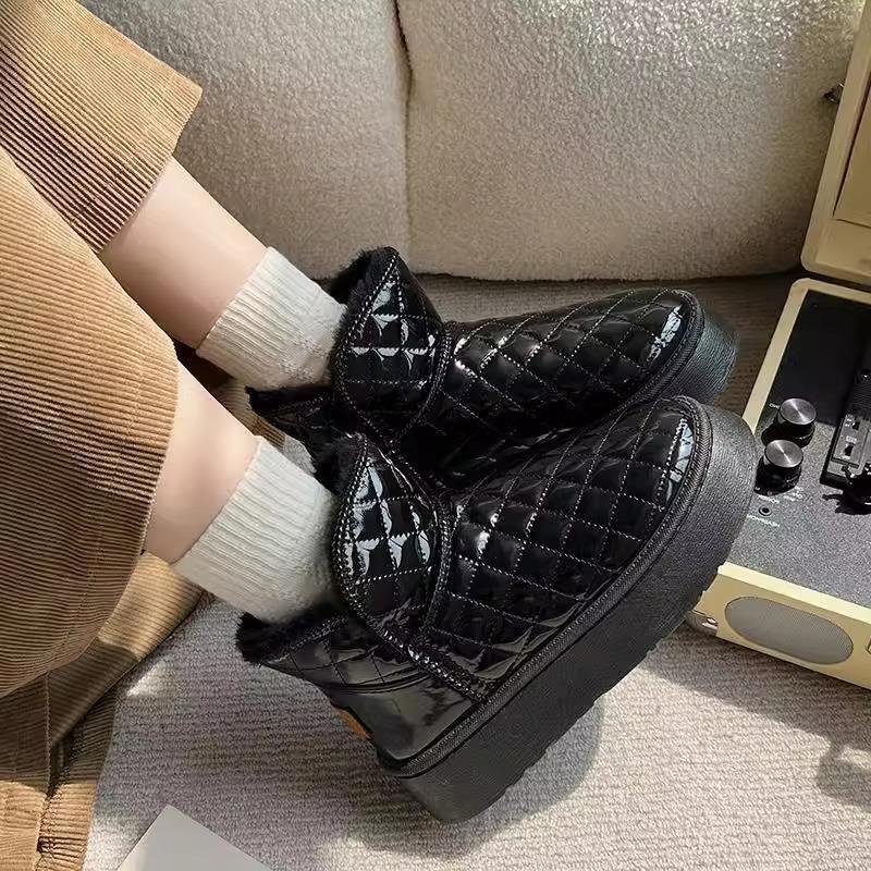 Популярные женские зимние ботинки 2025 новая осень и зима мех интегрированный короткое голенище толстая подошва увеличивающие рост теплые водонепроницаемые хлопковые ботинки