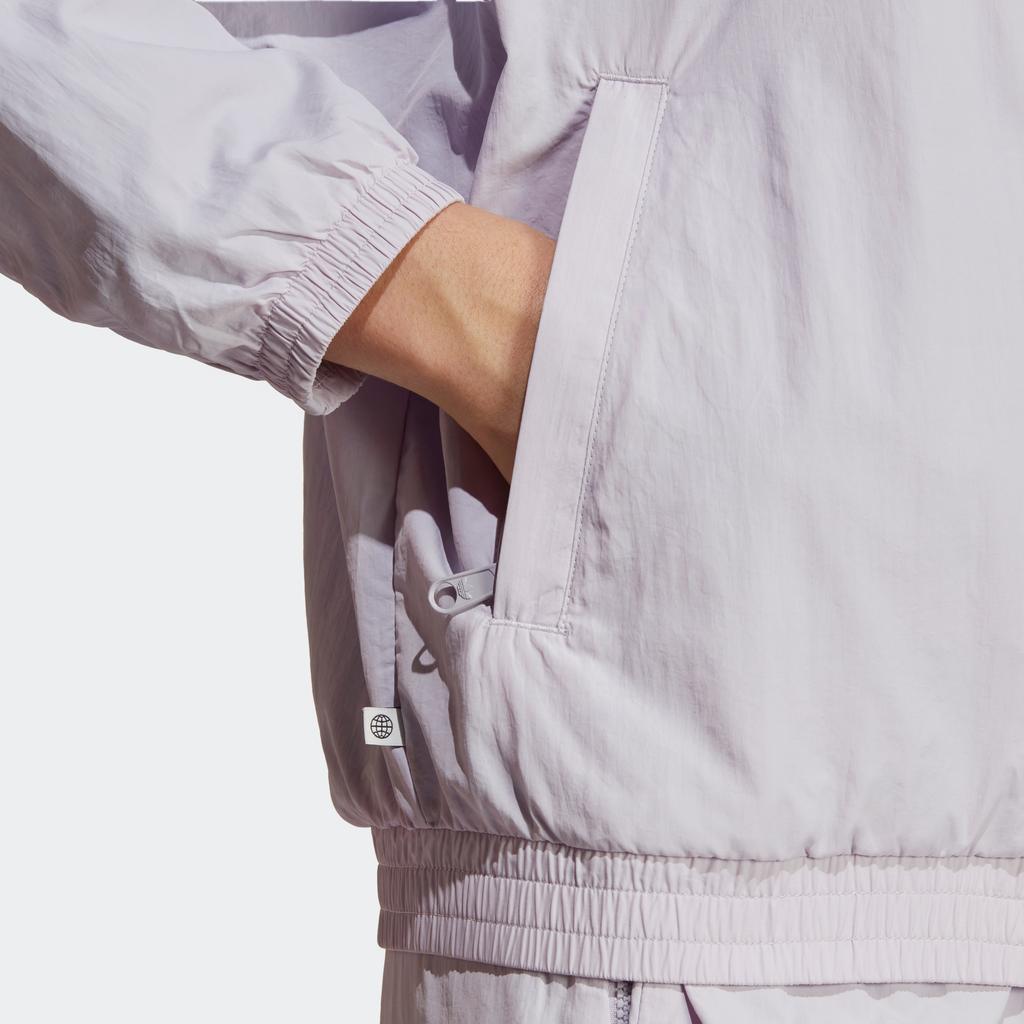 Adidas Originals Premium Essentials Nylon Solid Color Logo Embroidered Single Row Zipper Jacket Women Jacket Silver IC5307