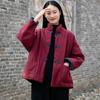 Johnature Women Solid Color Ramie Stand Cotton Clothing Button Pocket Long Sleeve Coats Winter Chinese Style Coat