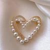 Women Brooch Faux Pearl Rhinestone Decor Heart Shape Stainless Anti-slip Wear-resistant Coat Collar Hat Scarf Decoration Clothes Pin Garment Jewelry