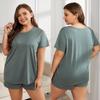 Женские спальные костюмы больших размеров с круглым вырезом, рубашкой с короткими рукавами и короткими брюками, летний пижамный комплект, одежда для сна большого размера