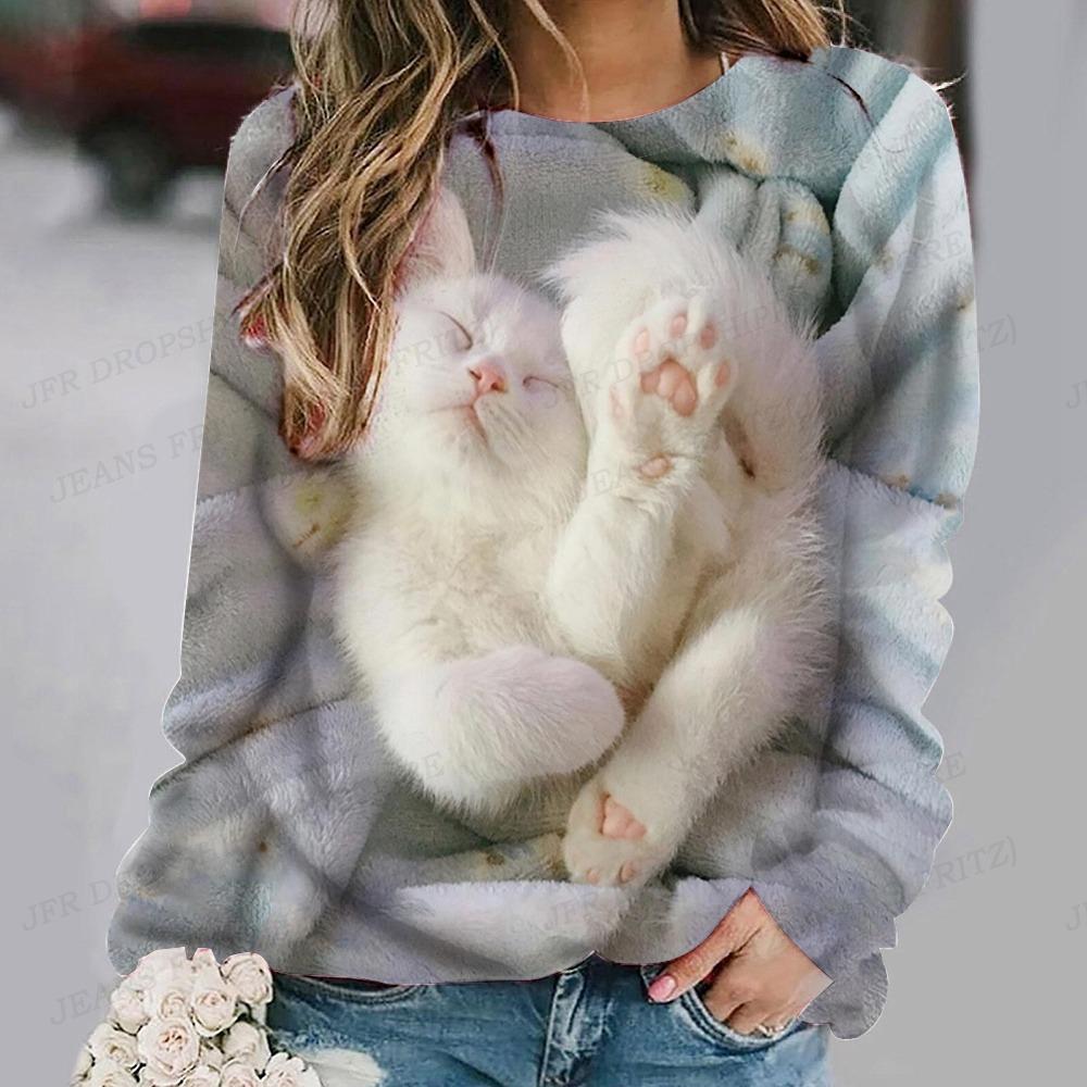 Забавные кошачьи толстовки с принтом животных и уток 3D для женщин, осенняя новая уличная одежда с капюшоном с круглым вырезом, пуловеры 2000 года, топы Harajuku для женщин