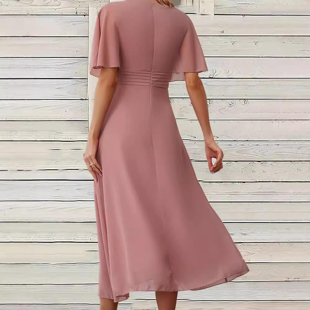 Новое женское платье, сексуальное шифоновое платье-маятник с V-образным вырезом и короткими рукавами