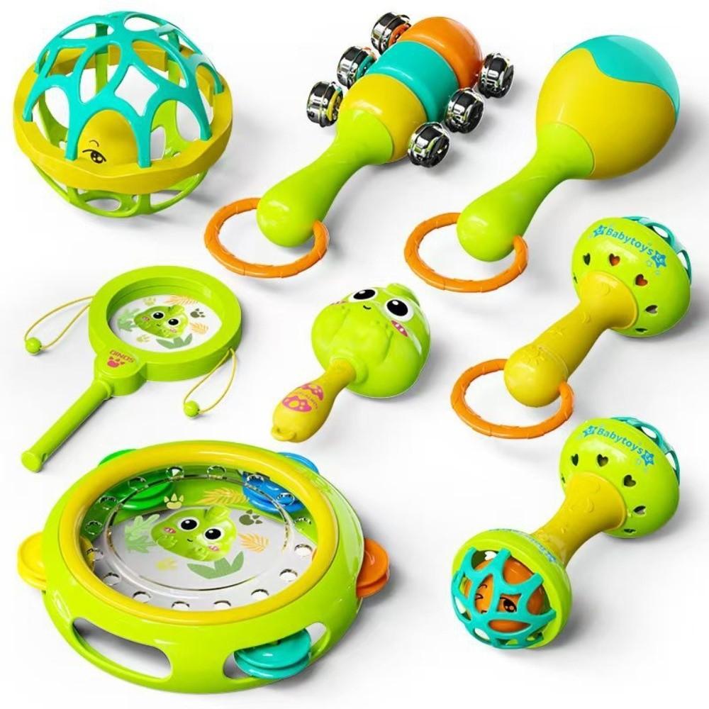 8/9pcs Colorful Cartoon Shape Sensory Toy Plastic Handbell Wave Drum Baby Rattle Toy Newborn