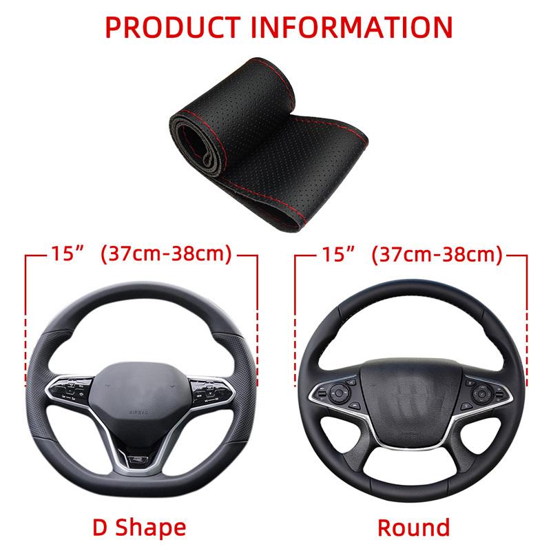 Car Steering Wheel Cover Needles And Braid Thread Artificial Leather Braid Cover Diy Soft Non Slip Auto Interior Car 37-38cm