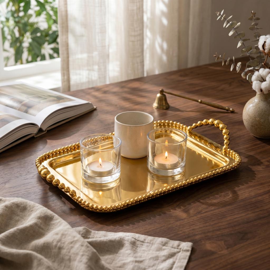 Mirrored Tray Rectangular Handled Serving Tray Kitchenware Decorative Home Decor Mirror Polished