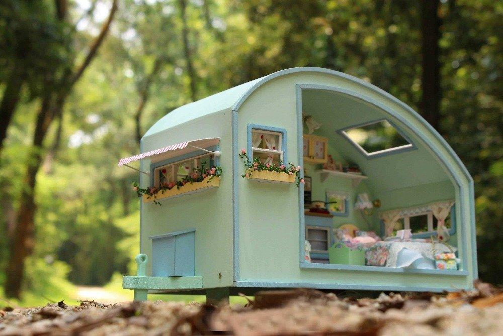 Dollhouse Miniature Handmade Kit Country French Camping House with LED Light Music Box (moin Moin) +
