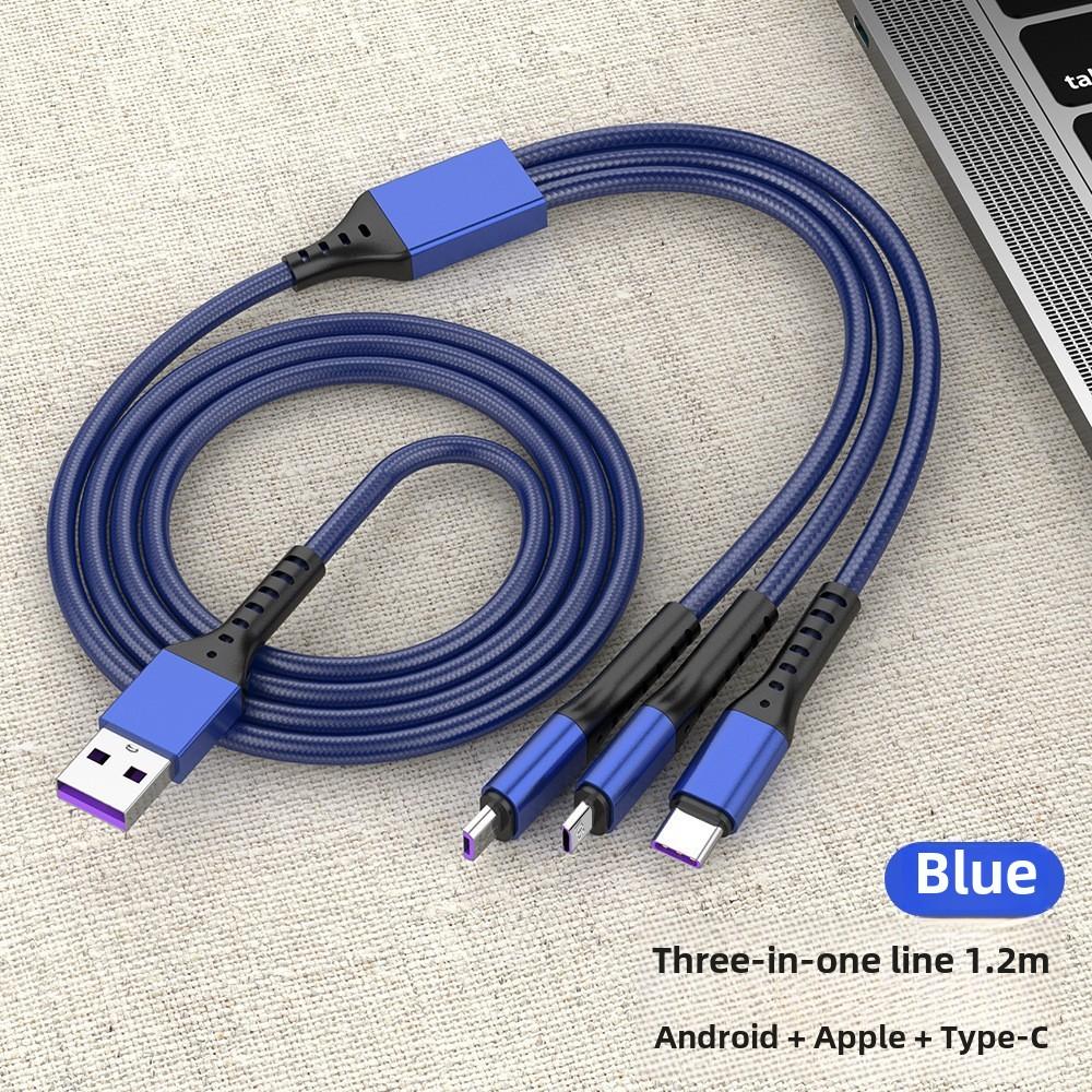 3 в 1 кабель для быстрой зарядки 5A плетеный USB-кабель с разъемом Lightning Type-C Micro USB совместимый с телефонами iPhone Android универсальный зарядный шнур 1,2 м